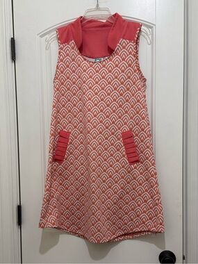 Vera Fishbaugh vFish Coral White Summer 60s Style Shift Dress - Womens Small